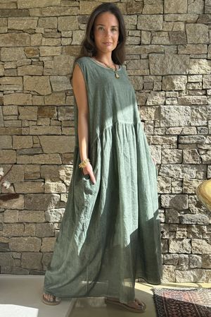 Lenni Cotton Smock Dress Washed Khaki /50=